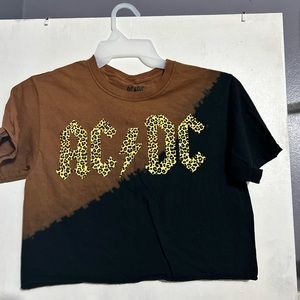 AC/DC size small, black, and brown tie-dye crop top